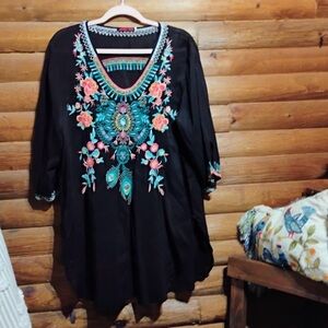 Johnny Was Black Oversized Graphic Tunic